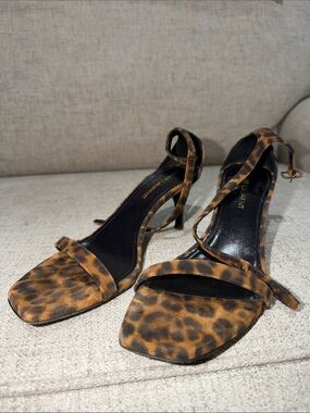 Yves Saint Laurent Leopard Print Ankle-Strap Heels - Brown/Black